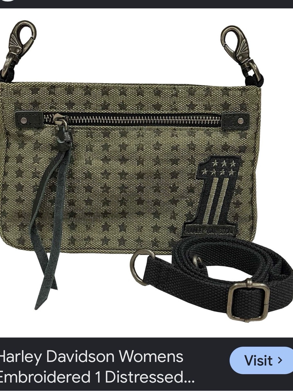 Harley-Davidson Black and Olive Star Pattern Crossbody Bag